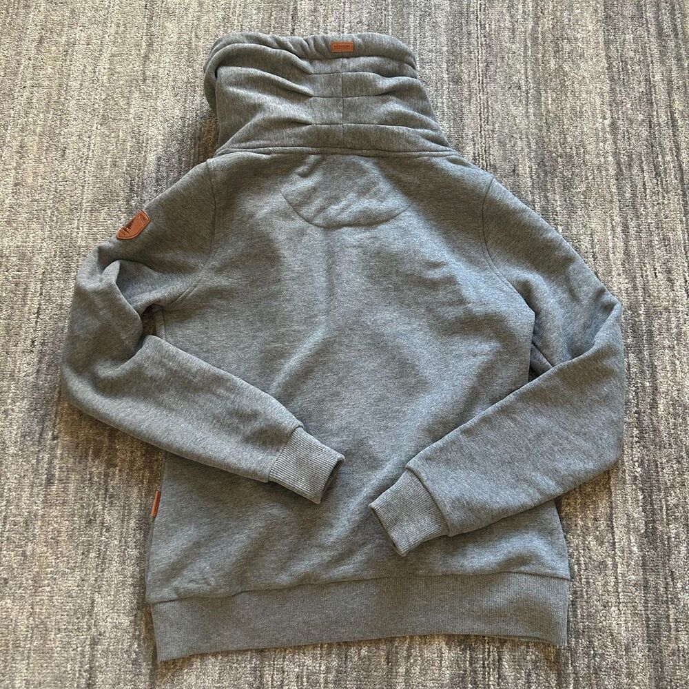 Wanakome Gray Funnel Neck Zip Hoodie with Rope Drawstrings - Picture 3 of 10
